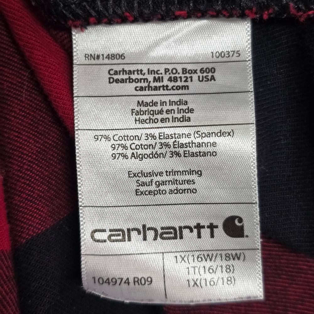 Carhartt Rugged Flex Flannel Shirt Womens 1X Red‎ Black Buffalo Plaid Workwear - Picture 7 of 12